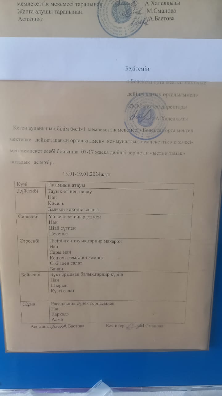 Апталық аз мәзір